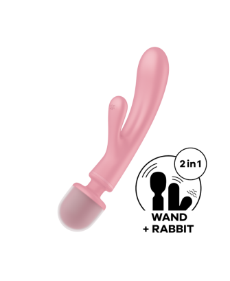 2 en 1 Vibromasseur rabbit et wand rose USB Triple Lover Satisfyer 